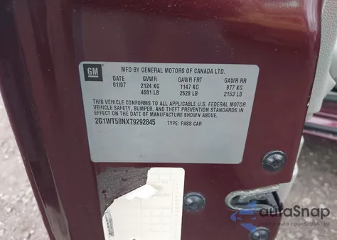 2007 Chevrolet Impala Lt z USA, uszkodzony, nr VIN 2G1WT58NX79292845